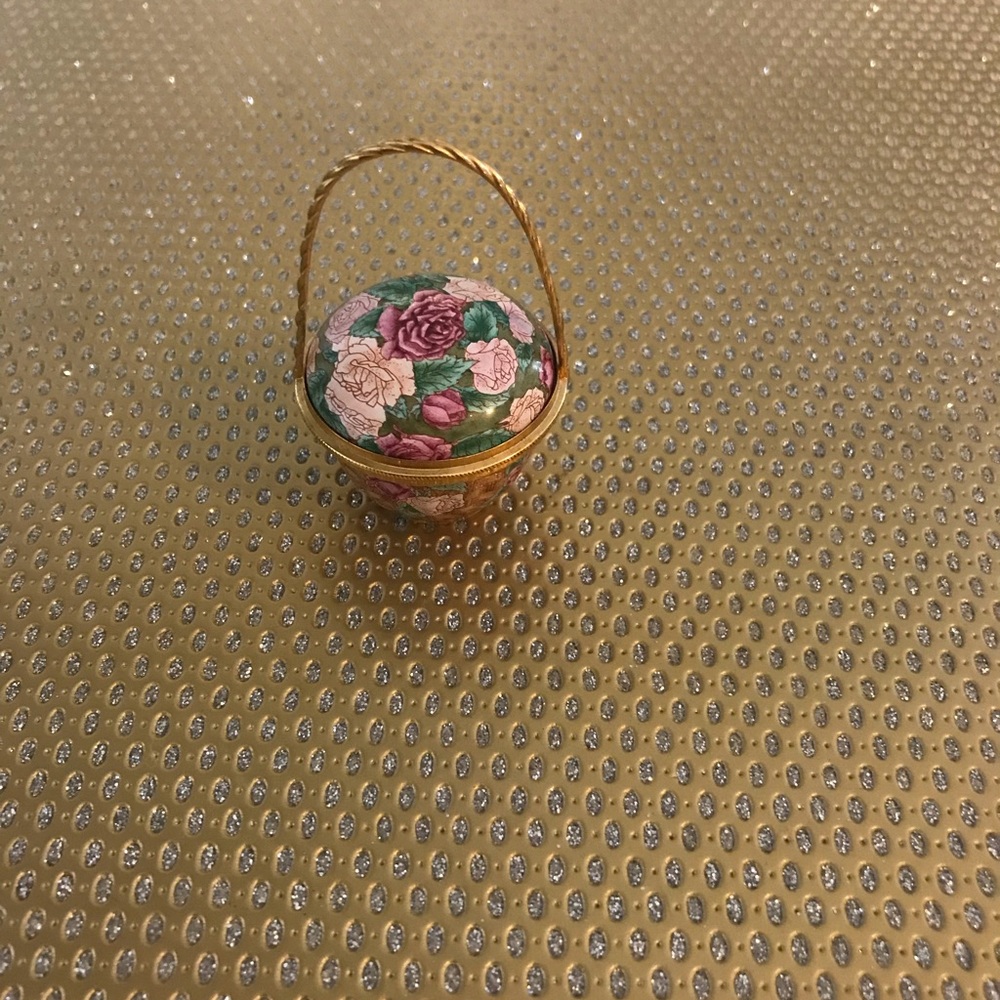 Staffordshire English Enamels Floral Mini Basket with Gold Handle
